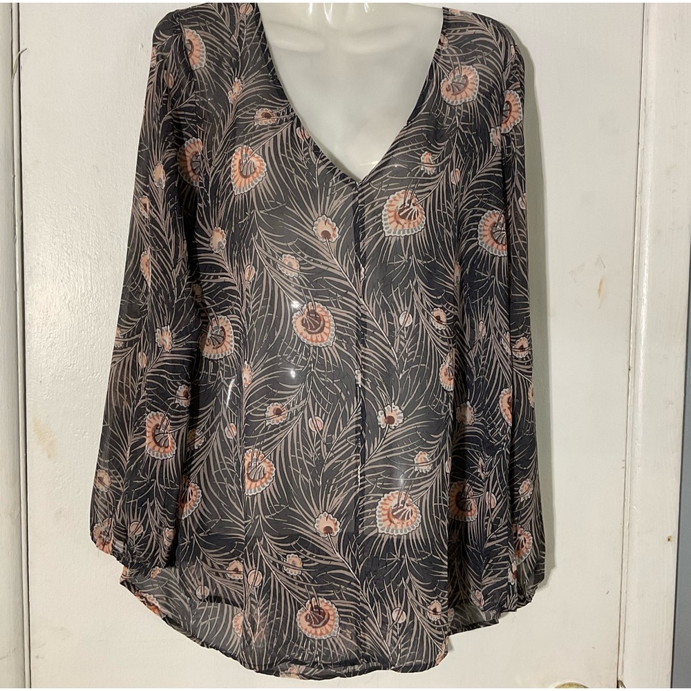 FLORAL SHEER V NECK LOFT OUTLET SZ S